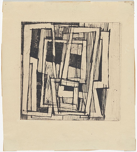Artist: b'MADDOCK, Bea' | Title: b'Woven forms' | Date: 1959 | Technique: b'drypoint and etching, printed in black ink, from one copper plate' Artist: b'MADDOCK, Bea' | Title: b'Woven forms' | Date: 1959 | Technique: b'drypoint and etching, printed in black ink, from one copper plate'