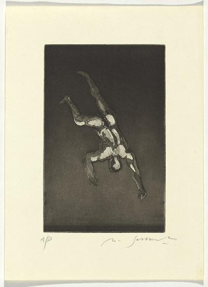 Artist: b'SELLBACH, Udo' | Title: b'(Falling man)' | Date: 1965 | Technique: b'etching and aquatint printed in black ink, from one plate'