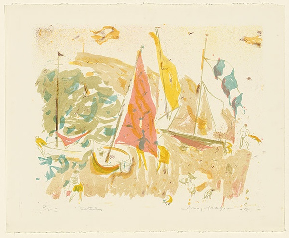 Artist: b'MACQUEEN, Mary' | Title: b'Westerly' | Date: 1974 | Technique: b'lithograph, printed in colour, from multiple plates' | Copyright: b'Courtesy Paulette Calhoun, for the estate of Mary Macqueen'
