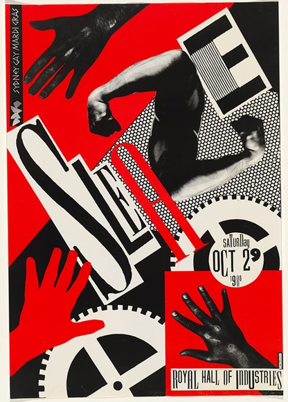 Artist: b'McDiarmid, David.' | Title: b'Sydney Gay Mardi Gras. Sleaze, Royal Hall of Industries, Sydney' | Date: 1988 | Technique: b'screenprint, printed in colour, from multiple stencils' Artist: b'McDiarmid, David.' | Title: b'Sydney Gay Mardi Gras. Sleaze, Royal Hall of Industries, Sydney' | Date: 1988 | Technique: b'screenprint, printed in colour, from multiple stencils'