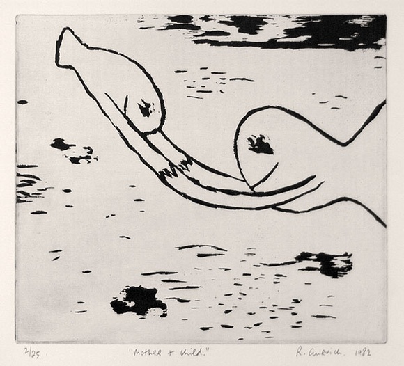 Artist: b'Gurvich, Rafael.' | Title: b'Mother and child' | Date: 1982 | Technique: b'aquatint, printed in brown ink with plate-tone, from one plate' | Copyright: b'\xc2\xa9 Rafael Gurvich' Artist: b'Gurvich, Rafael.' | Title: b'Mother and child' | Date: 1982 | Technique: b'aquatint, printed in brown ink with plate-tone, from one plate' | Copyright: b'\xc2\xa9 Rafael Gurvich'