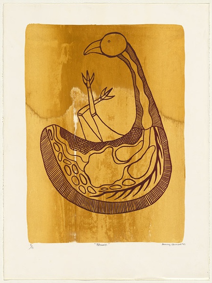 Artist: b'Clarmont, Sammy.' | Title: b'Nhampi (yellow and red ochre)' | Date: 1997 | Technique: b'screenprint, printed in yellow and red ochre ink, from multiple stencils' Artist: b'Clarmont, Sammy.' | Title: b'Nhampi (yellow and red ochre)' | Date: 1997 | Technique: b'screenprint, printed in yellow and red ochre ink, from multiple stencils'