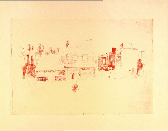 Artist: b'MACQUEEN, Mary' | Title: b'Street scene, Carlton' | Date: 1959 | Technique: b'lithograph, printed in red ink, from one plate' | Copyright: b'Courtesy Paulette Calhoun, for the estate of Mary Macqueen' Artist: b'MACQUEEN, Mary' | Title: b'Street scene, Carlton' | Date: 1959 | Technique: b'lithograph, printed in red ink, from one plate' | Copyright: b'Courtesy Paulette Calhoun, for the estate of Mary Macqueen'