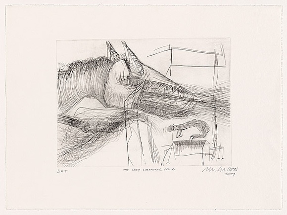 Artist: b'Cullen, Adam.' | Title: b'The grey lactating cloud' | Date: 2001 | Technique: b'drypoint, printed in black ink, from one plate'