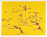 Artist: b'COLEING, Tony' | Title: bDrawing for 'to do with blue' sculpture. | Date: 1975 | Technique: b'screenprint, printed in colour, from two stencils in yellow and pink ink'