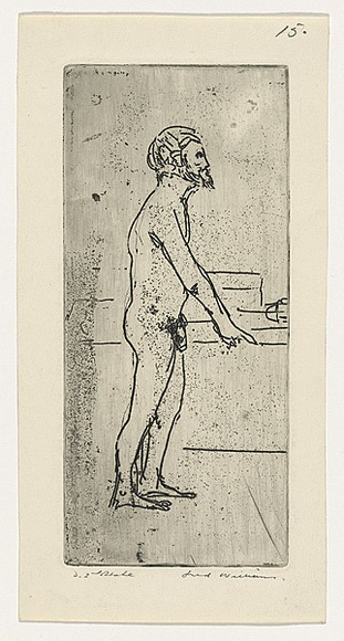 Artist: b'WILLIAMS, Fred' | Title: b'The bath' | Date: 1955-56 | Technique: b'etching, aquatint and flat biting, printed in black ink, from one zinc plate' | Copyright: b'\xc2\xa9 Fred Williams Estate' Artist: b'WILLIAMS, Fred' | Title: b'The bath' | Date: 1955-56 | Technique: b'etching, aquatint and flat biting, printed in black ink, from one zinc plate' | Copyright: b'\xc2\xa9 Fred Williams Estate'