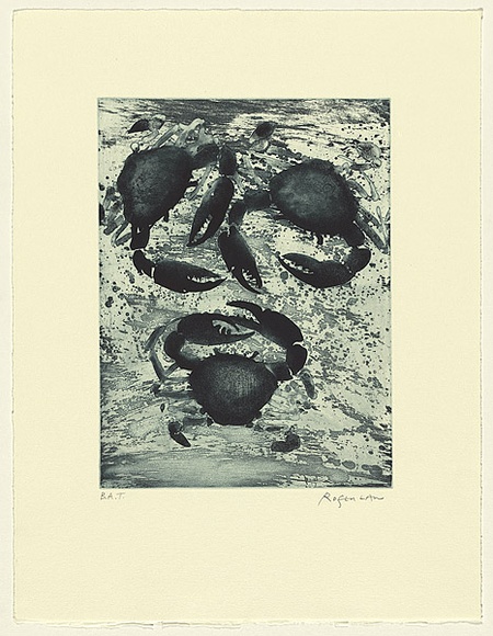 Artist: b'Law, Roger.' | Title: b'(Three mud crabs)' | Date: 2002 | Technique: b'aquatint and open-bite, printed in blue/black ink with plate-tone, from one plate' Artist: b'Law, Roger.' | Title: b'(Three mud crabs)' | Date: 2002 | Technique: b'aquatint and open-bite, printed in blue/black ink with plate-tone, from one plate'