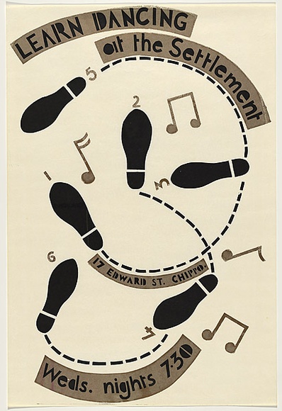 Title: b'Learn Dancing at the Settlement' | Date: 1980 | Technique: b'screenprint, printed in colour, from two stencils' | Copyright: b'This work appears on screen courtesy of the artist' Title: b'Learn Dancing at the Settlement' | Date: 1980 | Technique: b'screenprint, printed in colour, from two stencils' | Copyright: b'This work appears on screen courtesy of the artist'