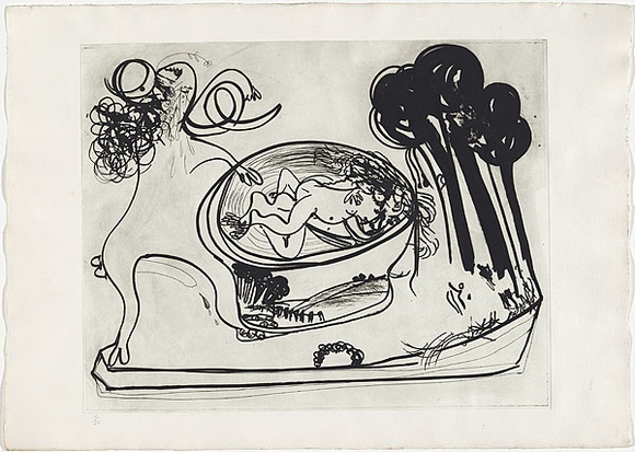 Artist: b'BOYD, Arthur' | Title: b'Potter with beast and trees.' | Date: 1960-70 | Technique: b'etching, printed in black ink, from one plate' | Copyright: b'Reproduced with permission of Bundanon Trust' Artist: b'BOYD, Arthur' | Title: b'Potter with beast and trees.' | Date: 1960-70 | Technique: b'etching, printed in black ink, from one plate' | Copyright: b'Reproduced with permission of Bundanon Trust'