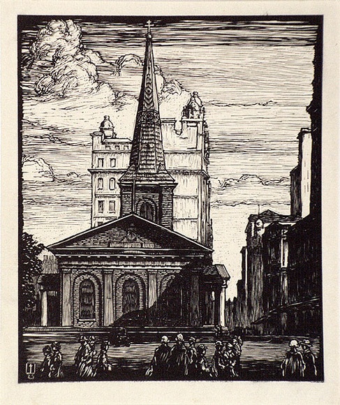 Artist: b'Warner, Alfred Edward.' | Title: b'St. James Church, Sydney' | Date: 1930s | Technique: b'woodcut, printed in black ink, from one block' Artist: b'Warner, Alfred Edward.' | Title: b'St. James Church, Sydney' | Date: 1930s | Technique: b'woodcut, printed in black ink, from one block'