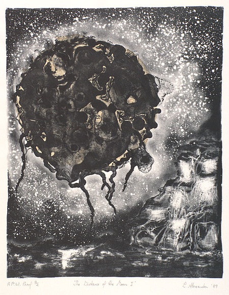 Artist: b'Alexander, Leanne.' | Title: b'The distance from the moon I' | Date: 1989 | Technique: b'lithograph, printed in black ink, from one stone' Artist: b'Alexander, Leanne.' | Title: b'The distance from the moon I' | Date: 1989 | Technique: b'lithograph, printed in black ink, from one stone'