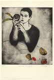 Artist: Kjar, Barbie. | Title: Marise with fruit | Date: 1993 | Technique: drypoint, printed in black ink, from one plate; hand-coloured with pastel