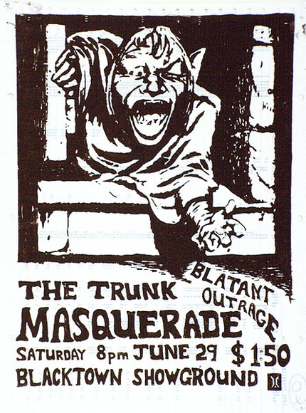 Artist: b'Blacktown Anarchist Collective.' | Title: b'Trunk, Masquerade' | Technique: b'screenprint, printed in colour, from multiple stencils' Artist: b'Blacktown Anarchist Collective.' | Title: b'Trunk, Masquerade' | Technique: b'screenprint, printed in colour, from multiple stencils'