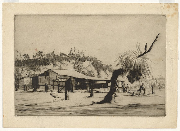 Artist: b'Darbyshire, Beatrice.' | Title: b'Netherton farm, Balingup.' | Date: c.1925 | Technique: b'drypoint, printed in warm black ink with plate-tone, from one copper plate' Artist: b'Darbyshire, Beatrice.' | Title: b'Netherton farm, Balingup.' | Date: c.1925 | Technique: b'drypoint, printed in warm black ink with plate-tone, from one copper plate'