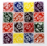 Artist: b'Shearer, Mitzi.' | Title: b'Patchwork quilt' | Date: 1978 | Technique: b'linocut, printed in colour from, one block (printed 16 times)'