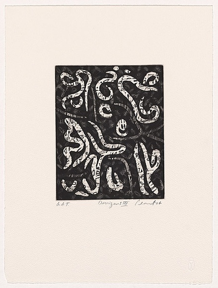Artist: b'Peart, John.' | Title: b'Denizons III' | Date: 2004 | Technique: b'etching, aquatint and open-bite, printed in black ink, from one plate' Artist: b'Peart, John.' | Title: b'Denizons III' | Date: 2004 | Technique: b'etching, aquatint and open-bite, printed in black ink, from one plate'