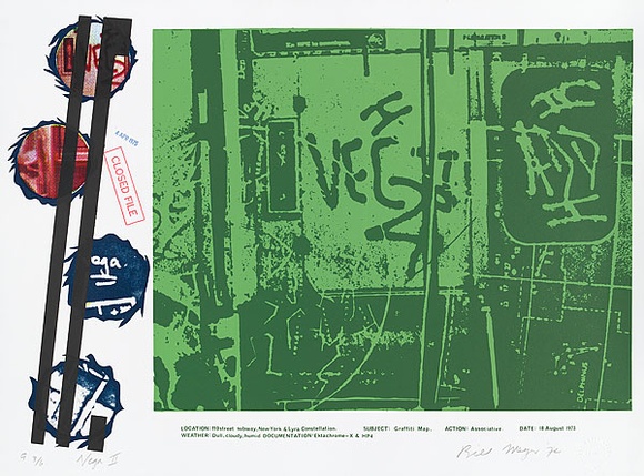 Artist: b'MEYER, Bill' | Title: b'Vega II' | Date: 1974 | Technique: b'screenprint, printed in colour, from multiple screens, stencils and stamps (plus photo indirect)' | Copyright: b'\xc2\xa9 Bill Meyer' Artist: b'MEYER, Bill' | Title: b'Vega II' | Date: 1974 | Technique: b'screenprint, printed in colour, from multiple screens, stencils and stamps (plus photo indirect)' | Copyright: b'\xc2\xa9 Bill Meyer'