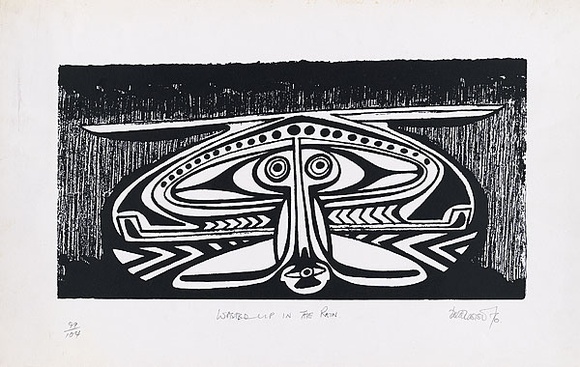 Artist: b'Lasisi, David.' | Title: b'Washed up in the rain' | Date: 1976 | Technique: b'screenprint, printed in black ink, from one screen' Artist: b'Lasisi, David.' | Title: b'Washed up in the rain' | Date: 1976 | Technique: b'screenprint, printed in black ink, from one screen'