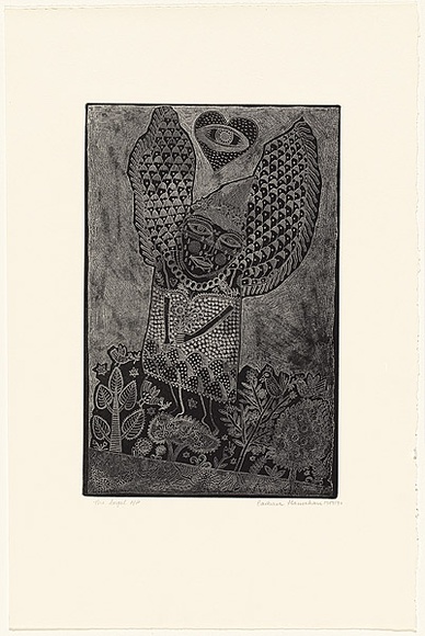 Artist: b'HANRAHAN, Barbara' | Title: b'The angel' | Date: 1989-90 | Technique: b'relief-etching, printed in black ink, from one plate' Artist: b'HANRAHAN, Barbara' | Title: b'The angel' | Date: 1989-90 | Technique: b'relief-etching, printed in black ink, from one plate'