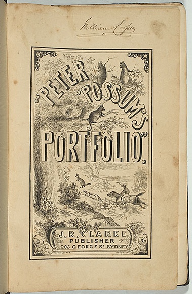 Artist: b'Mason, Walter George.' | Title: bPeter 'Possum's portfolio | Date: 1858 | Technique: b'wood-engraving, printed in black ink, from one block'