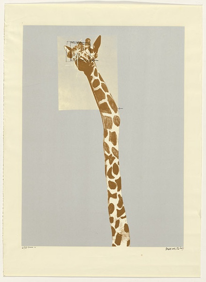 Artist: b'Whiteley, Brett.' | Title: b'Giraffe' | Date: 1965 | Technique: b'screenprint, printed in colour, from four stencils' | Copyright: b'This work appears on the screen courtesy of the estate of Brett Whiteley' Artist: b'Whiteley, Brett.' | Title: b'Giraffe' | Date: 1965 | Technique: b'screenprint, printed in colour, from four stencils' | Copyright: b'This work appears on the screen courtesy of the estate of Brett Whiteley'