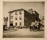 Artist: LINDSAY, Lionel | Title: Sussex Street trade | Date: 1923 | Technique: drypoint, printed in brown ink with plate-tone, from one plate | Copyright: Courtesy of the National Library of Australia