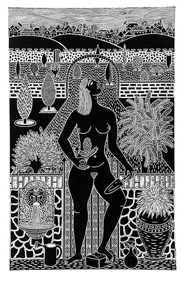Artist: Zulumovski, Vera. | Title: The recluse | Date: 1995 | Technique: linocut, printed in black ink, from one block