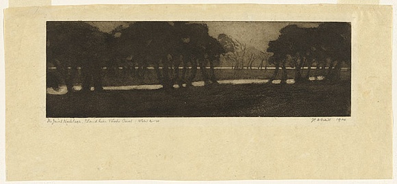 Artist: TRAILL, Jessie | Title: The jewel necklace, Bland River and Lake Cowal, NSW | Date: 1920 | Technique: etching and aquatint, printed in black ink with plate-tone and wiped highlights, from one plate