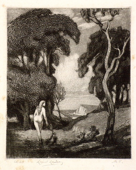 Artist: LINDSAY, Lionel | Title: Ariadne | Date: 1917 | Technique: spirit-aquatint, etching, burnishing and roulette, printed in black ink, from one plate | Copyright: Courtesy of the National Library of Australia Artist: LINDSAY, Lionel | Title: Ariadne | Date: 1917 | Technique: spirit-aquatint, etching, burnishing and roulette, printed in black ink, from one plate | Copyright: Courtesy of the National Library of Australia