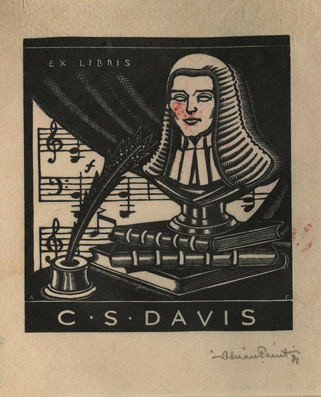 Artist: b'FEINT, Adrian' | Title: b'Bookplate: C S Davis.' | Date: 1931 | Technique: b'wood-engraving, printed in black ink, from one block' | Copyright: b'Courtesy the Estate of Adrian Feint' Artist: b'FEINT, Adrian' | Title: b'Bookplate: C S Davis.' | Date: 1931 | Technique: b'wood-engraving, printed in black ink, from one block' | Copyright: b'Courtesy the Estate of Adrian Feint'