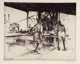 Artist: Warner, Alfred Edward. | Title: Timber workers | Date: 1935 | Technique: etching, printed in black ink, from one plate