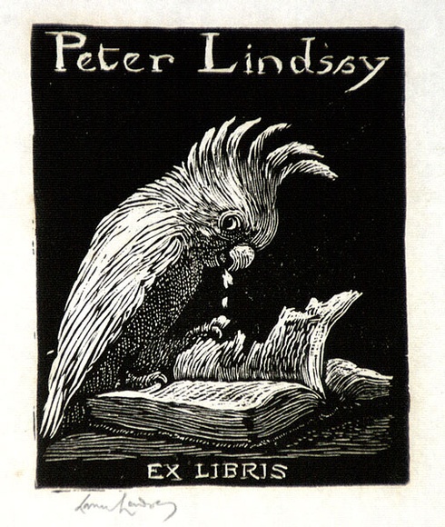 Artist: b'LINDSAY, Lionel' | Title: b'Book plate: Peter Lindsay' | Date: 1923 | Technique: b'wood-engraving, printed in black ink, from one block' | Copyright: b'Courtesy of the National Library of Australia' Artist: b'LINDSAY, Lionel' | Title: b'Book plate: Peter Lindsay' | Date: 1923 | Technique: b'wood-engraving, printed in black ink, from one block' | Copyright: b'Courtesy of the National Library of Australia'