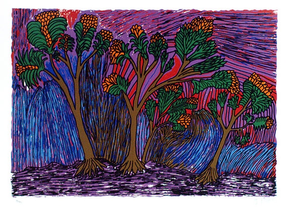 Artist: b'Pike, Jimmy.' | Title: b'Afternoon light' | Date: 1989 | Technique: b'screenprint, printed in colour, from multiple stencils' Artist: b'Pike, Jimmy.' | Title: b'Afternoon light' | Date: 1989 | Technique: b'screenprint, printed in colour, from multiple stencils'
