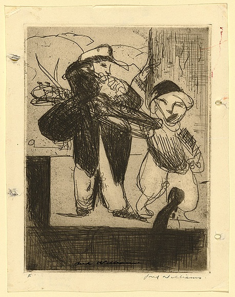 Artist: b'WILLIAMS, Fred' | Title: b'Vaudeville' | Date: 1954-55 | Technique: b'etching, printed in warm black ink, from one zinc plate' | Copyright: b'\xc2\xa9 Fred Williams Estate' Artist: b'WILLIAMS, Fred' | Title: b'Vaudeville' | Date: 1954-55 | Technique: b'etching, printed in warm black ink, from one zinc plate' | Copyright: b'\xc2\xa9 Fred Williams Estate'