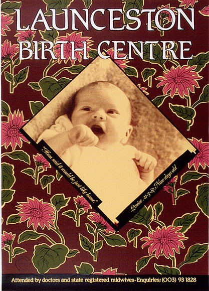 Artist: b'ARNOLD, Raymond' | Title: b'Launceston Birth Centre.' | Date: 1987 | Technique: b'screenprint, printed in colour, from five stencils' Artist: b'ARNOLD, Raymond' | Title: b'Launceston Birth Centre.' | Date: 1987 | Technique: b'screenprint, printed in colour, from five stencils'