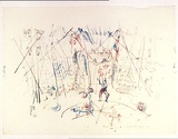 Artist: MACQUEEN, Mary | Title: Circus | Date: c.1960 | Technique: lithograph, printed in colour, from multiple plates in black, blue and orange ink | Copyright: Courtesy Paulette Calhoun, for the estate of Mary Macqueen