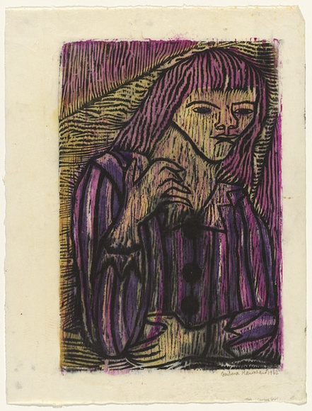 Artist: b'HANRAHAN, Barbara' | Title: b'Circus girl' | Date: 1962 | Technique: b'woodcut, printed in colour, from four blocks' Artist: b'HANRAHAN, Barbara' | Title: b'Circus girl' | Date: 1962 | Technique: b'woodcut, printed in colour, from four blocks'