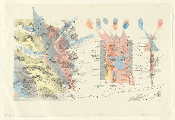 Artist: b'Wolseley, John.' | Title: b'All time - wind conceals and reveals' | Date: 1992-93 | Technique: b'lithograph, printed in colour, from multiple plates; overlaid on two sheets of paper' | Copyright: b'\xc2\xa9 John Wolseley. Licensed by VISCOPY, Australia' Artist: b'Wolseley, John.' | Title: b'All time - wind conceals and reveals' | Date: 1992-93 | Technique: b'lithograph, printed in colour, from multiple plates; overlaid on two sheets of paper' | Copyright: b'\xc2\xa9 John Wolseley. Licensed by VISCOPY, Australia'