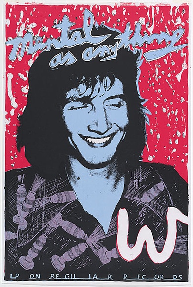 Artist: b'WORSTEAD, Paul' | Title: b'Mental as anything - Get wet.' | Date: 1979 | Technique: b'screenprint, printed in colour, from three stencils' | Copyright: b'This work appears on screen courtesy of the artist' Artist: b'WORSTEAD, Paul' | Title: b'Mental as anything - Get wet.' | Date: 1979 | Technique: b'screenprint, printed in colour, from three stencils' | Copyright: b'This work appears on screen courtesy of the artist'