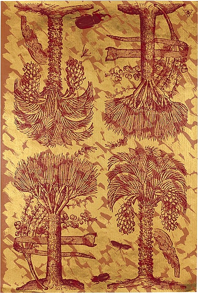 Artist: b'REDBACK GRAPHIX' | Title: b'Wrapping paper: Gold' | Date: 1986 | Technique: b'screenprint, printed in colour, from three stencils' Artist: b'REDBACK GRAPHIX' | Title: b'Wrapping paper: Gold' | Date: 1986 | Technique: b'screenprint, printed in colour, from three stencils'