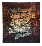 Artist: b'King, Grahame.' | Title: b'Monument at Obiri, Arnhem Land I' | Date: 1981 | Technique: b'lithograph, printed in colour, from three stones [or plates]'