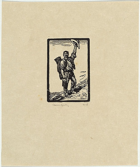 Artist: b'LINDSAY, Lionel' | Title: b'So long' | Date: 1922 | Technique: b'wood-engraving, printed in black ink, from one block' | Copyright: b'Courtesy of the National Library of Australia' Artist: b'LINDSAY, Lionel' | Title: b'So long' | Date: 1922 | Technique: b'wood-engraving, printed in black ink, from one block' | Copyright: b'Courtesy of the National Library of Australia'