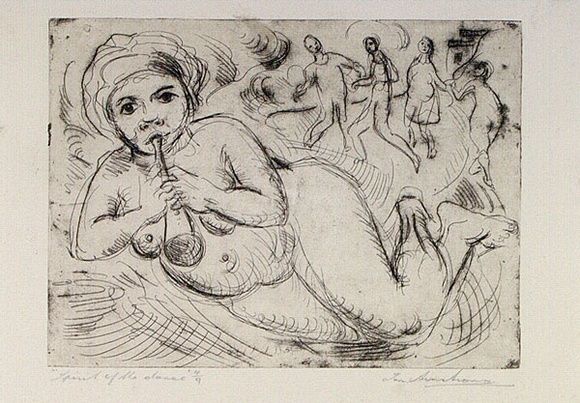 Artist: b'Armstrong, Ian.' | Title: b'Spirit of the dance.' | Date: c.1955 | Technique: b'etching, drypoint, printed in warm black ink with plate-tone, from one plate' Artist: b'Armstrong, Ian.' | Title: b'Spirit of the dance.' | Date: c.1955 | Technique: b'etching, drypoint, printed in warm black ink with plate-tone, from one plate'