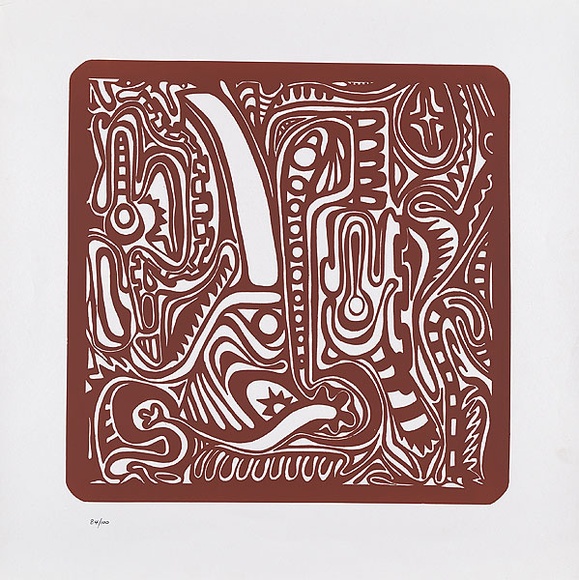 Artist: b'Lasisi, David.' | Title: b'not titled' | Date: 1976 | Technique: b'screenprint, printed in brown ink, from one stencil' Artist: b'Lasisi, David.' | Title: b'not titled' | Date: 1976 | Technique: b'screenprint, printed in brown ink, from one stencil'