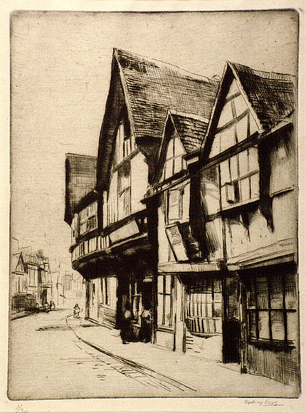 Artist: b'Long, Sydney.' | Title: b'Old houses, Worcester' | Date: c.1919 | Technique: b'drypoint, printed in warm black ink, from one copper plate' | Copyright: b'Reproduced with the kind permission of the Ophthalmic Research Institute of Australia' Artist: b'Long, Sydney.' | Title: b'Old houses, Worcester' | Date: c.1919 | Technique: b'drypoint, printed in warm black ink, from one copper plate' | Copyright: b'Reproduced with the kind permission of the Ophthalmic Research Institute of Australia'
