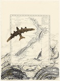 Artist: Tuffery, Michel. | Title: Mata Mata Bomber | Date: 2005 | Technique: woodcut collage, printed in black ink, from multiple blocks; additions in graphite | Copyright: © Michel Tuffery