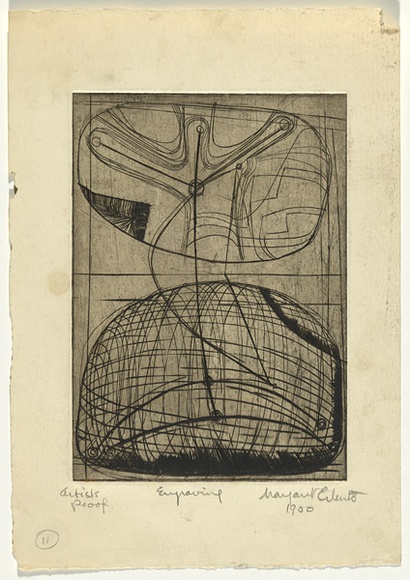 Artist: b'Cilento, Margaret.' | Title: b'Engraving.' | Date: 1949 | Technique: b'etching, drypoint, printed in black ink with plate-tone, from one plates,' Artist: b'Cilento, Margaret.' | Title: b'Engraving.' | Date: 1949 | Technique: b'etching, drypoint, printed in black ink with plate-tone, from one plates,'
