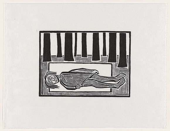 Artist: b'Groblicka, Lidia.' | Title: b'Under the trees' | Date: 1972 | Technique: b'woodcut, printed in black ink, from one block' Artist: b'Groblicka, Lidia.' | Title: b'Under the trees' | Date: 1972 | Technique: b'woodcut, printed in black ink, from one block'