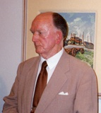 Title: Alan Sumner, Australian printmaker, at the opening of his retrospective exhibition of screenprints, Eastgate Gallery, Melbourne, 1993.