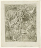 Artist: BOYD, Arthur | Title: Quarter moon with tree and two portraits. | Date: (1962-63) | Technique: etching and drypoint, printed in black ink, from one plate | Copyright: Reproduced with permission of Bundanon Trust